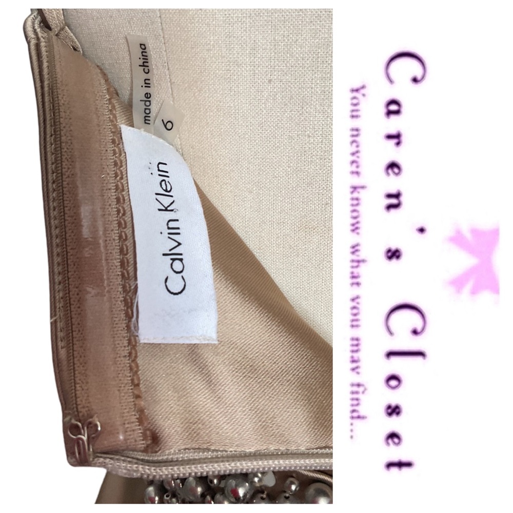 Calvin Klein Gold Stretch Satin Embellished Cocktail Evening  Dress - Picture 9 of 10